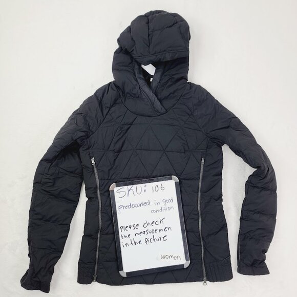 Lululemon Women's Black Fluffed Up Hooded Padded Pullover Puffer Jacket Size 6 - Picture 12 of 12